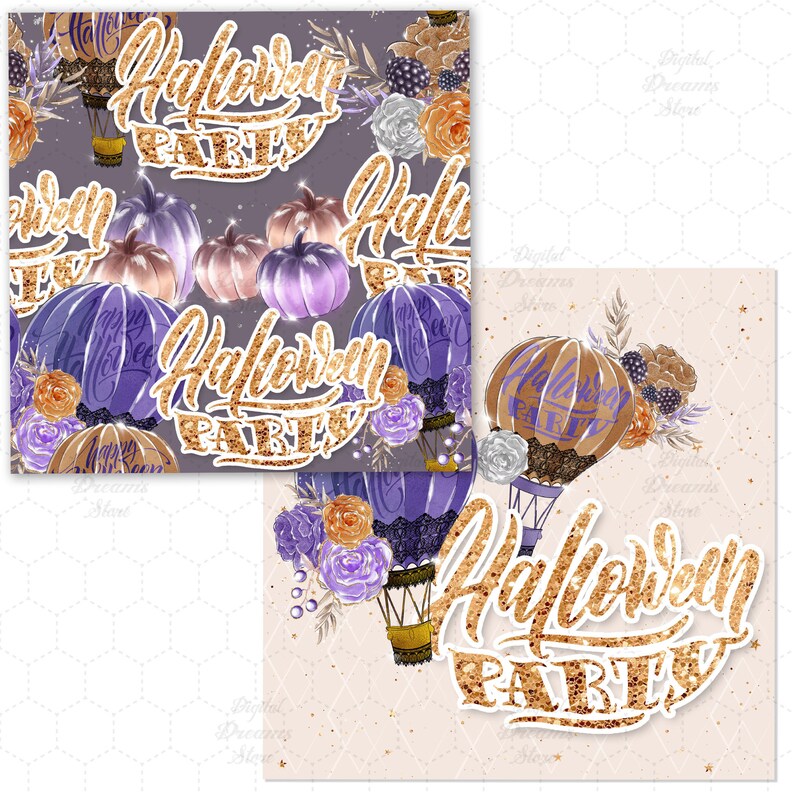 Halloween Digital Paper, Whimsical Animal Planner Stickers, Glitter Flowers Custom Fabrics Surface Pattern Design. image 8