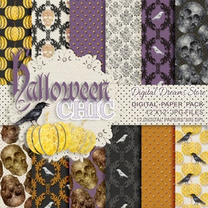 Halloween Digital paper: &quot;HALLOWEEN CHIC&quot; Halloween Digital backgrounds, Halloween papers, Halloween skull and Halloween pattern Paper