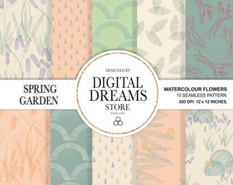 Spring Floral Digital Paper - Watercolor Scrapbook Papers - Seamless Patterns - Seamless floral paper - Printable Paper Set - Floral pattern