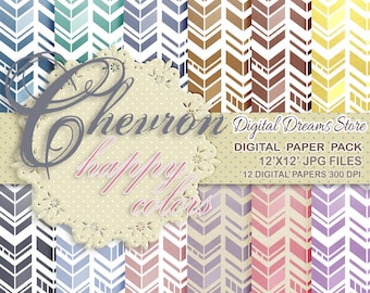 Papier cyfrowy Chevron: tło w jodełkę „CHEVRON HAPPY COLORS”, papier do scrapbookingu, papier cyfrowy na imprezy, wzór jodełki, kolorowa jodełka