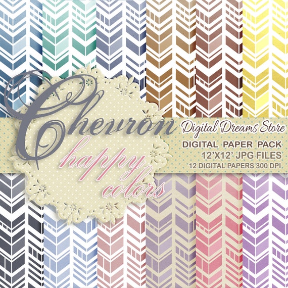 Chevron Digital paper: "CHEVRON HAPPY COLORS" chevron background, scrapbook paper, party digital paper, chevron pattern, colorful chevron