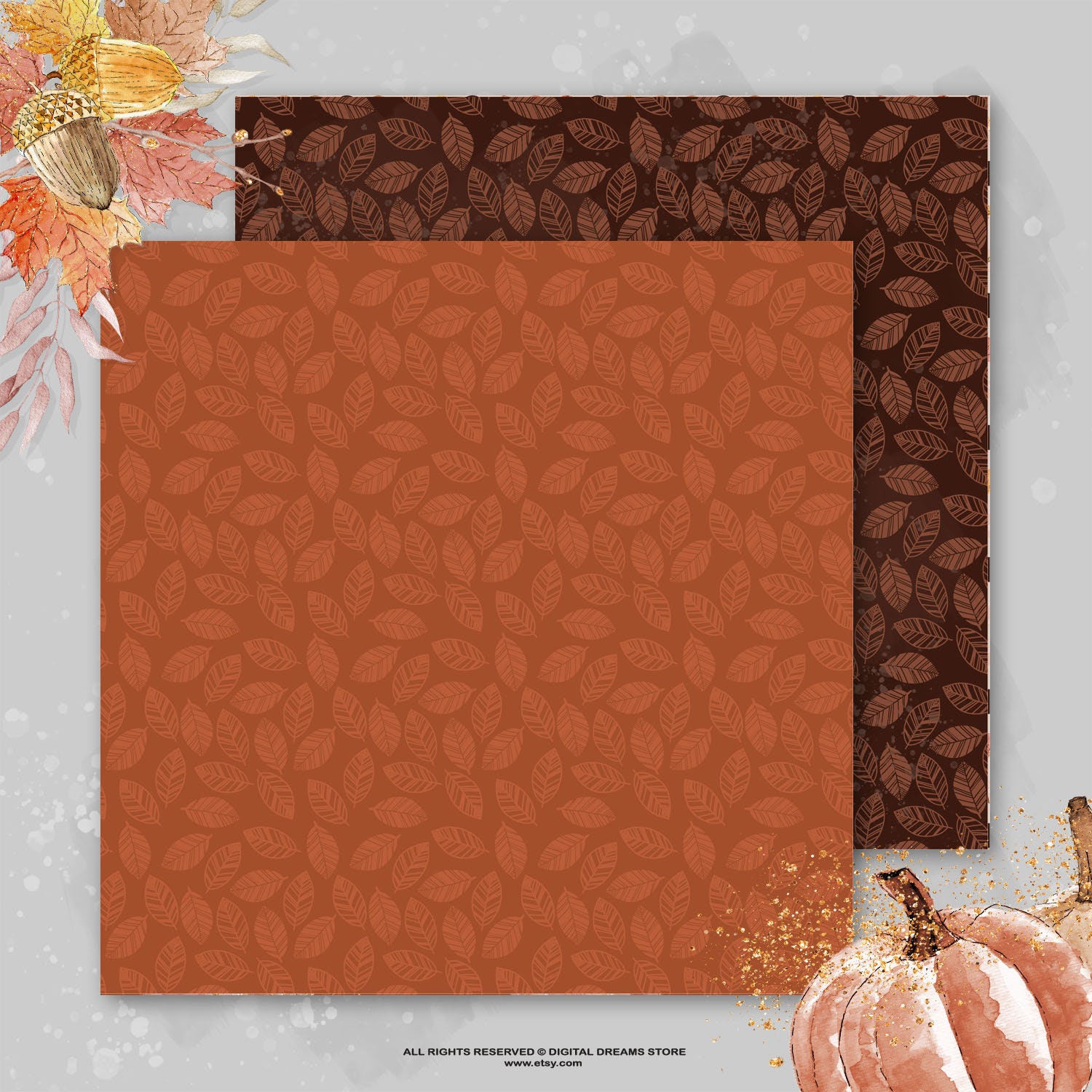Fall Digital Paper, Autumn Leaves Patterns Forest Animals Paper Fall ...