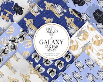 Papel de Star Wars: patrones de papel digital "STAR WARS", papel para scrapbooking, Star Wars instantáneo, patrón sin costuras, Darth Vader, Yoda, Jedi