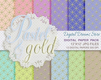 Geometric Digital paper: "PASTEL and GOLD DREAMS" with pastel background - geometric texture - colorful background - gold texture