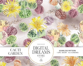 Seamless cactus pattern - Watercolor Scrapbook Papers - Seamless Patterns - Digital Background - Printable Paper Set - Floral pattern