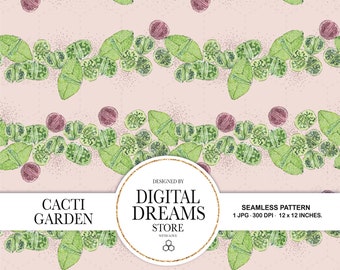 Seamless cactus pattern - Watercolor Scrapbook Papers - Seamless Patterns - Digital Background - Printable Paper Set - Floral pattern