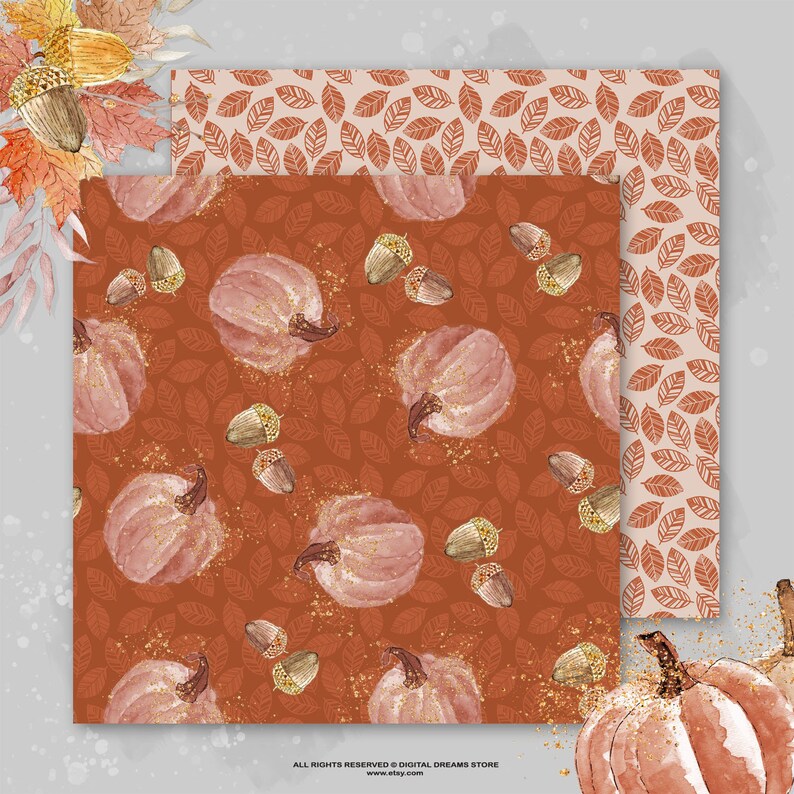 Fall Digital Paper, Autumn Leaves Patterns Forest Animals Paper Fall ...