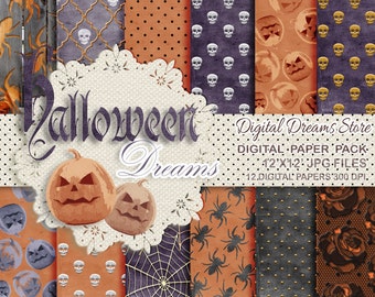 Halloween Digital paper: "HALLOWEEN DREAMS" Halloween Digital backgrounds, Halloween papers, Halloween decor and Halloween pattern Paper