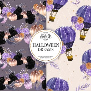 Halloween Digital Paper, Whimsical Animal Planner Stickers, Glitter Flowers Custom Fabrics Surface Pattern Design. image 2
