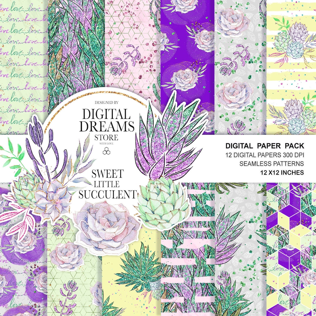 Succulent Digital Paper Pack, Seamless Pattern, Surface Pattern ...