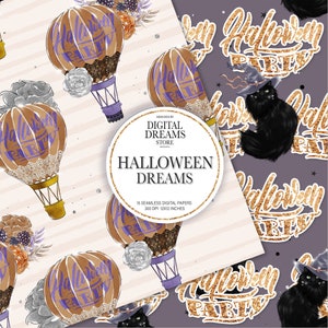 Halloween Digital Paper, Whimsical Animal Planner Stickers, Glitter Flowers Custom Fabrics Surface Pattern Design. image 6