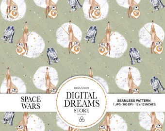 Papel de Star Wars: patrones de papel digital "STAR WARS DREAMS", papel de Scrapbooking, instantáneo de Star Wars, patrón sin costuras, Star Wars sin costuras