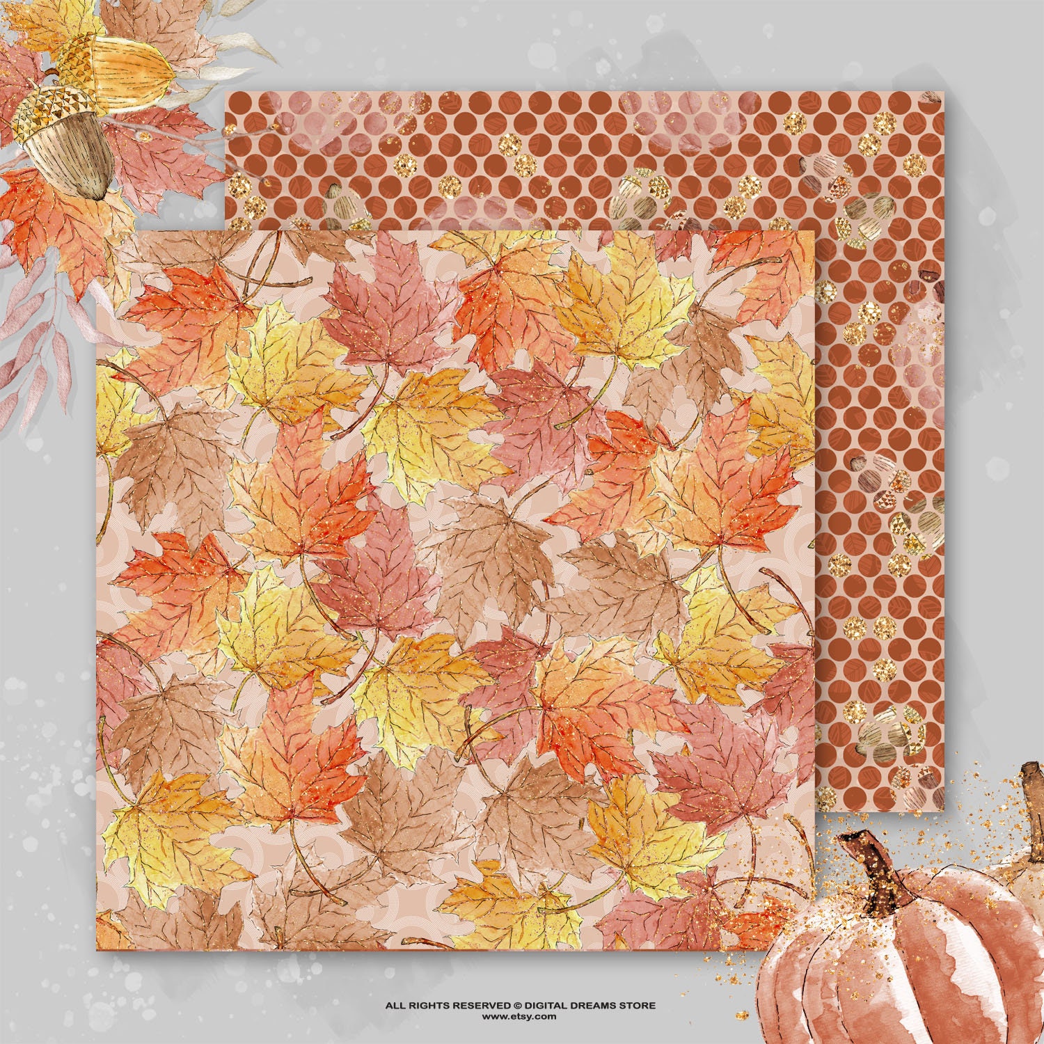 Fall Digital Paper, Autumn Leaves Patterns Forest Animals Paper Fall ...