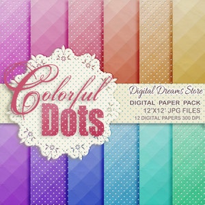 Polka Dots Digital paper: "OMBRE DOTS FEVER" with dots background - ombre texture - dots texture - colorful background - crumpled paper image 1
