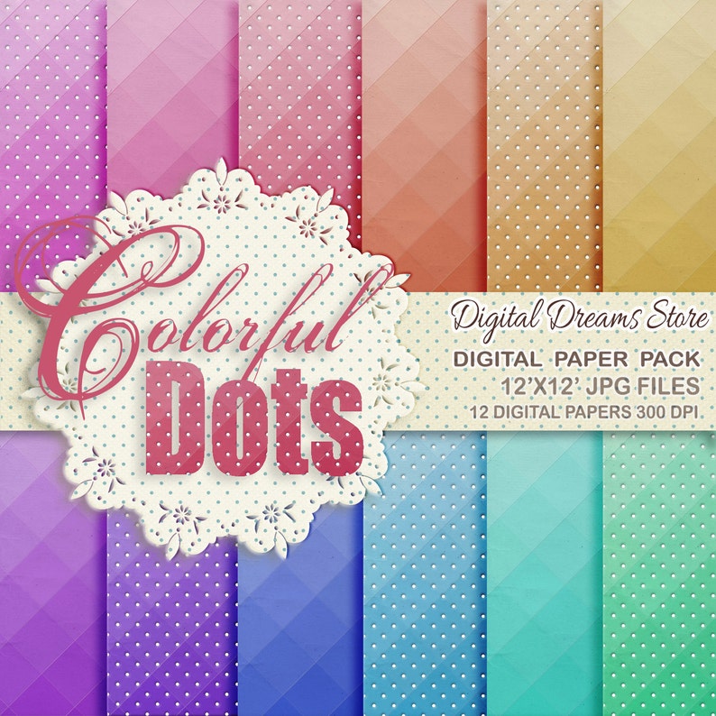 Polka Dots Digital paper: "OMBRE DOTS FEVER" with dots background - ombre texture - dots texture - colorful background - crumpled paper image 1