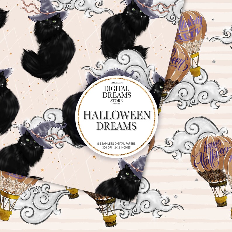 Halloween Digital Paper, Whimsical Animal Planner Stickers, Glitter Flowers Custom Fabrics Surface Pattern Design. image 7