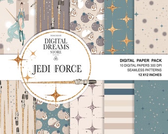 Paquete de papel de Space Wars Star: patrón sin costuras Jedi, patrón repetido, descarga instantánea de Star Wars, Darth Vader, jedi.