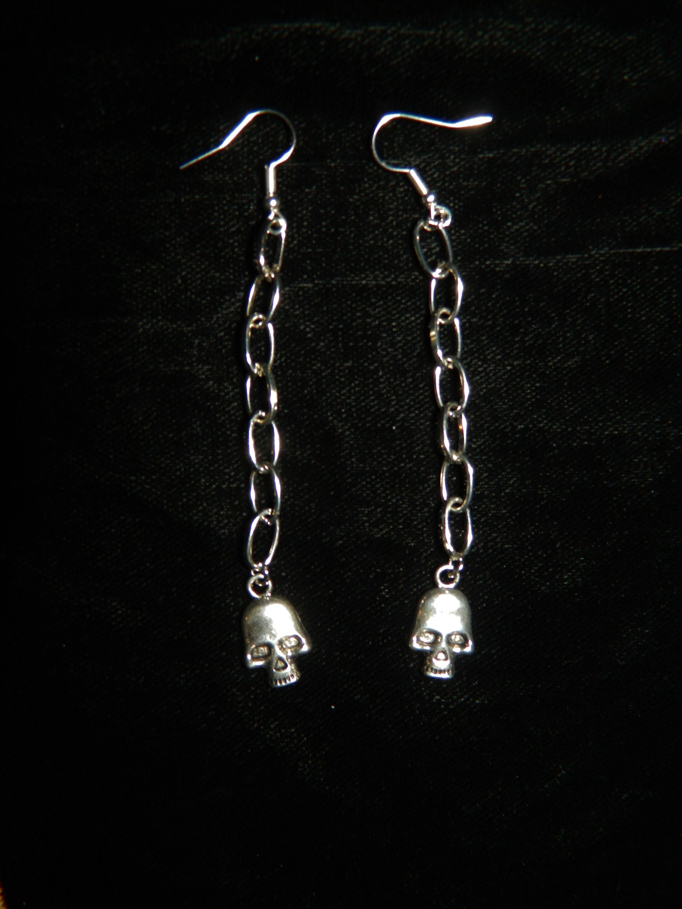 Handmade skull chain earrings skull earrings skull Etsy