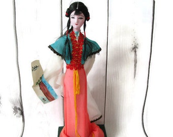 Vintage Asian Doll Collectible Dolls Handmade Silk Dress Dolls Girl Doll Figurine Souvenir Doll Collectors Gift 10 inches tall