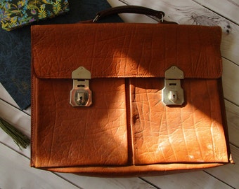 Vintage Leather Briefcase Brown Swedish Lap top Bag Travel Document A4 Handbag Man Bag Made in Sweden