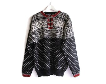 Vintage Norweger Pulli von BOUVIAC Norwegen skandinavischen Folk Pullover Nordic Muster große Größe L Vintage Norweger Pulli von BOUVIAC Norwegen skandinavischen Folk Pullover Nordic Muster große Größe L