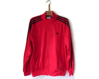 adidas red jacket black stripes