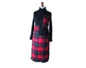 BETTY BARKLAY 90s Vintage Top and Skirt Suit Set Wool Turtleneck Mohair Skirt Checkered Tartan Red Black Size Us 8 UK 12 Eur 38