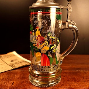Vintage German Beer Stein Glass With Pewter Lid 700ml . Studio Line Hand Made October Fest Beer Stein . Gift For Him . Gifts for Dad