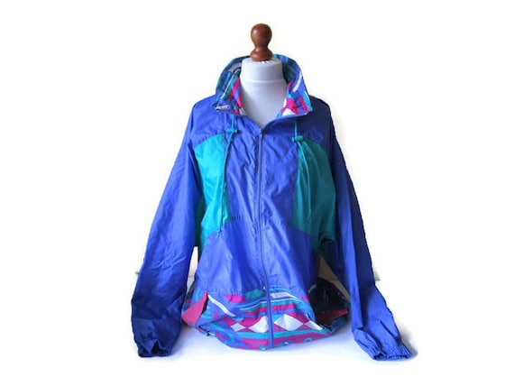 Buy 90s Festival Rain Coat Hooded Track Jacket Blue Green Purple Pink Color  Block Zip up Turtleneck Men Women Unisex Active Wear Size L XL Online in  India 
