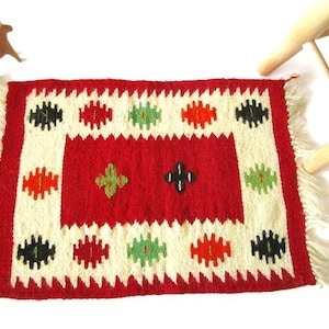 Gorgeous Hand Woven Wool Table Runner Tapestry Vintage Scandinavian Table Topper Centerpiece Farmhouse Kitchen Décor Red White Boho MCM