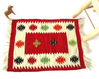 Gorgeous Hand Woven Wool Table Runner Tapestry Vintage Scandinavian Table Topper Centerpiece Farmhouse Kitchen Décor Red White Boho MCM