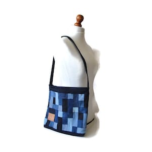 Upcycled Blue Denim Patchwork Shoulder Bag, Handmade Repurposed Reworked Jeans Bag, Denim Purse Zero Waste Eco Friendly Product
