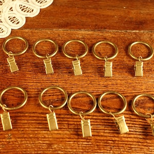 Juego de 10 anillos de cortina de metal en tono latón antiguo, clips de 25 mm para cortinas, estilo vintage, para cocina, cafetería, clips para cortinas