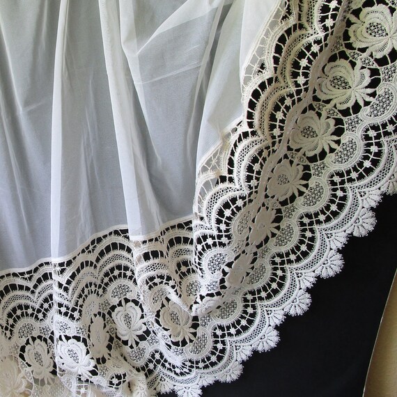 Vintage French Lace Trim Curtain Panel Cream White Sheer Etsy