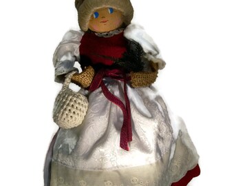 Sammlerstück Handgemachte Puppe Deutsche Volkspuppe Vintage Deutsche Puppe Rotes Kleid Weiße Schürze Dirndl Kleid Puppe Geschenkidee