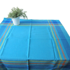 Finland vintage table cloth Blue Plaid table cloth Woven tablecloth 93cm x 91cm/36&quot; x 35&quot; Mid Century home décor Finland Scandinavian design