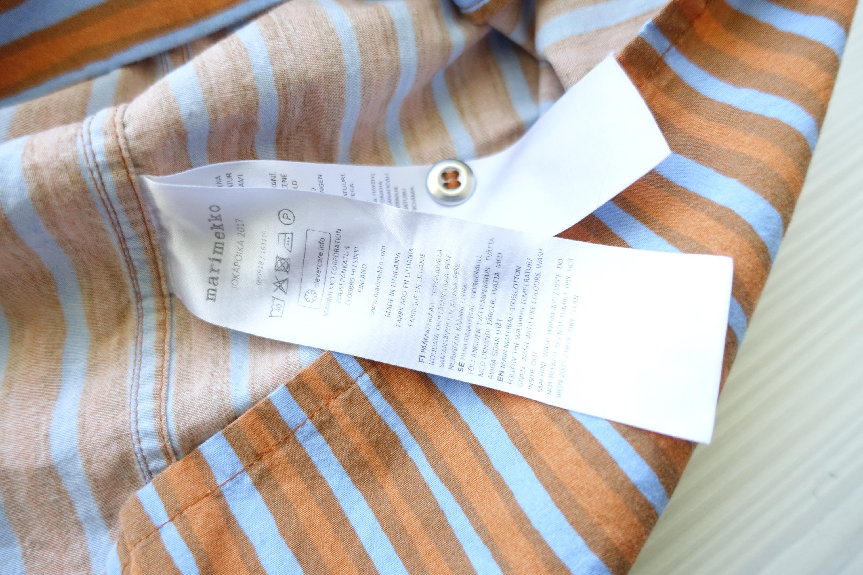 Vintage Marimekko Finland Striped Blouse Blue Orange Brown Button