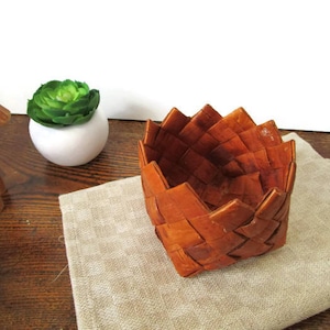 Vintage Birch Bark Basket Scandinavian Birch Bark Basket Small Handmade Birch Bark Basket Container Traditional Handmade Folk Art