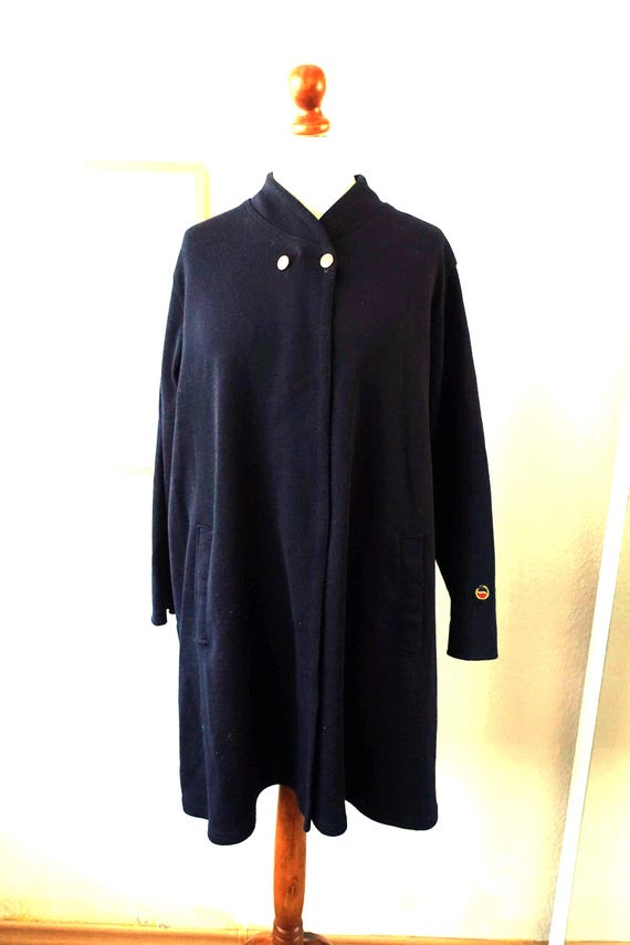BUSNEL France Wool Cardigan Vintage Knitted Long Jacket Blazer Navy Blue size 44EU, L Large