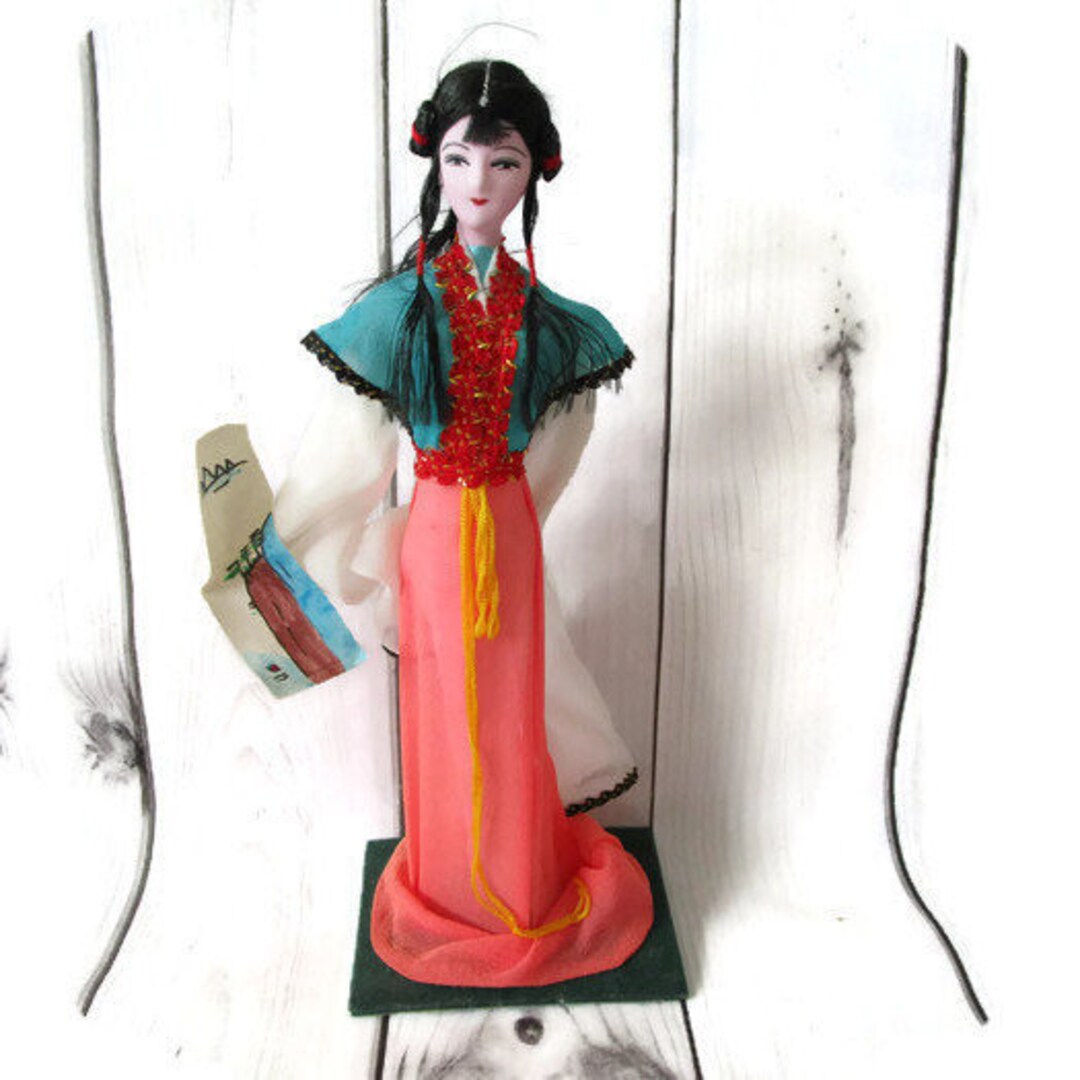 Vintage Asian Doll Collectible Dolls Handmade Silk Dress Dolls