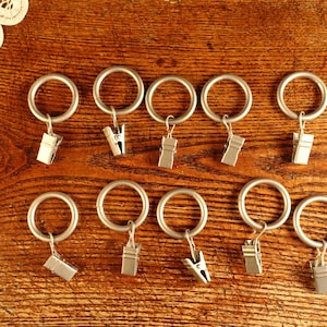 Anillos de cortina de metal en tono plateado, clips de pellizco de 30 mm para cortinas, juego de 10 anillos de clip para cortina de cocina de estilo retro vintage, clips para cortinas