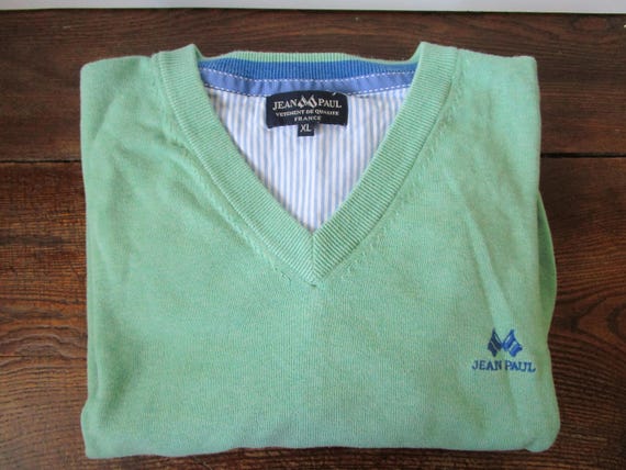00s Vintage Men's Sweater Pullover V-Neck Mint Gr… - image 2