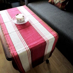 Swedish Vintage Woven Table Runner Scandinavian Handmade Cotton Linen Pink Tan Striped Table Topper Easter Table Runner Easter Décor