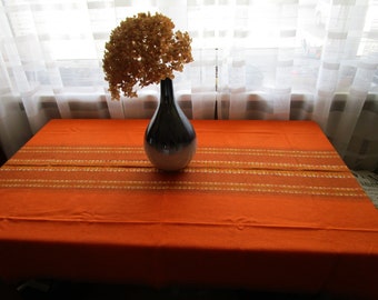 60s Orange Brown Stripes Finnish Vintage Tablecloth Mid Century Table Topper Scandinavian MCM Tablecloth 177 cm x 98 cm / 69.5" x 38.6"