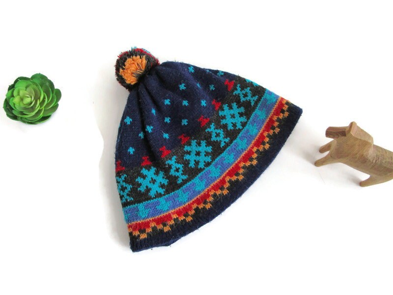 90s Vintage Ski Hat Made in Finland Knit Scandinavian Cap Winter Hat Men Hat Woman Hat Blue Yellow Red