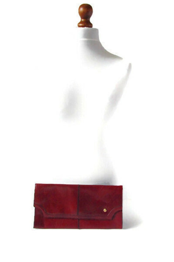 Burgundy Red Real Leather Vintage Purse Clutch Ge… - image 2