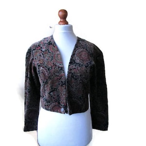 80s Vintage Velvet Blazer Black velvet blazer Womens blazer Velvet bolero Paisley Print velvet jacket black velvet jacket Size S/M