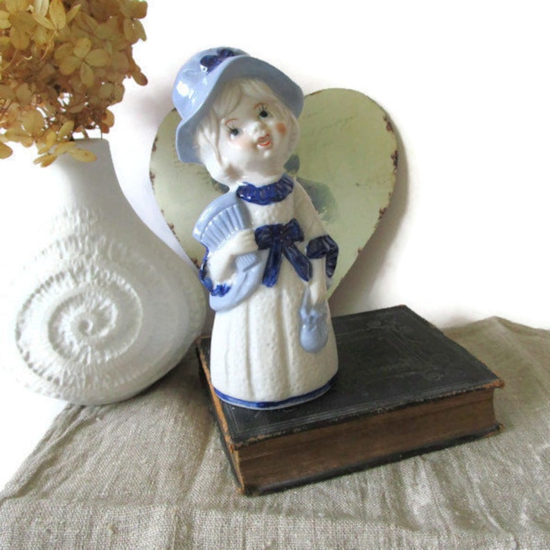 Sweet Swedish Girl with Hat Ceramic Figurine Collectible Girl Figure White and Blue Sweden 1960s Vintage Home Decor Kids Room Decor