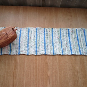 Swedish Vintage Rag Rug Table Runner Woven Rag Rug Striped Rug Blue White Rug Scandinavian Handmade Rug Small Cotton Rug Rustic Farmhouse