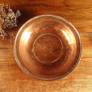 Rustykalna miedziana miska Vintage French miedziane naczynie Antyczna miedziana miska na owoce Kuchnia Vintage Miedziane przybory kuchenne Wystrój wiejskiego domu Kuchnia retro